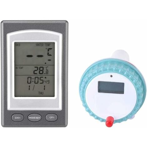 Thermomètre digital pour piscine, thermomètre digital sans fil pour piscine  flottante, thermomètre pour spa avec écran de la console d'affichage (blanc)
