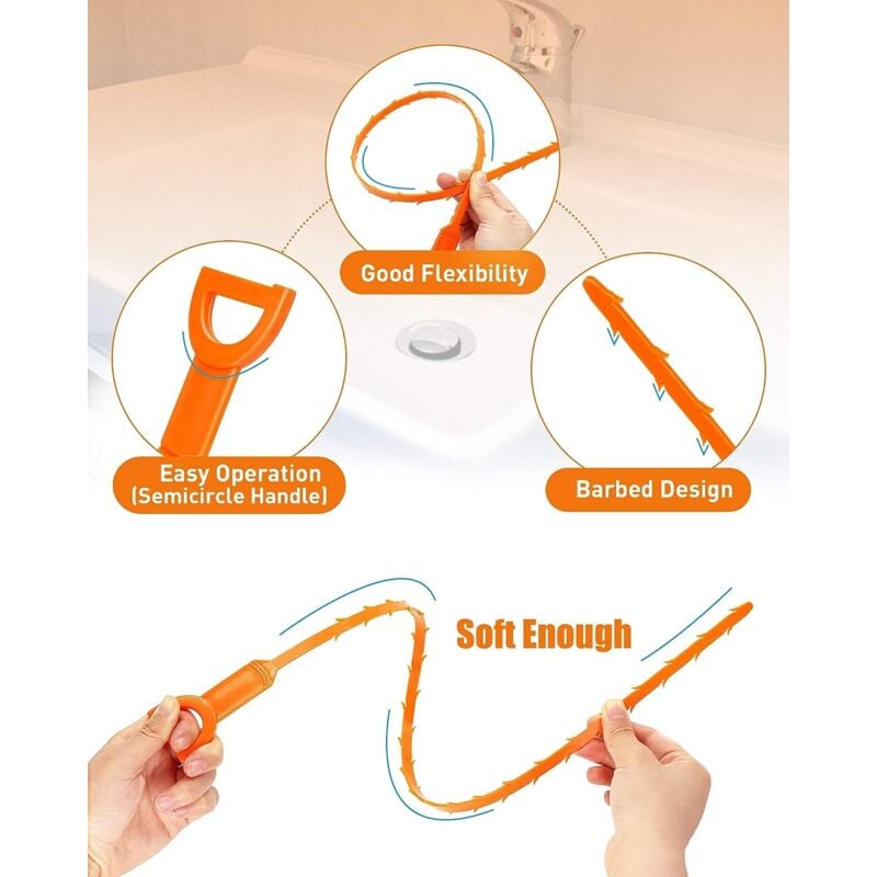 5 Pack 20 Inch Sink Snake Drain Clog Remover Flexible Drain Auger Hair  Cather Plumbing Snake Plastic Sink Hair Cleaner Tool for - AliExpress