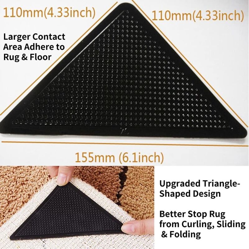 Reusable Corner Area Carpet Rug Grippers - Rubber Anti Curling Non Slip  Skid Pads - 8pc Set