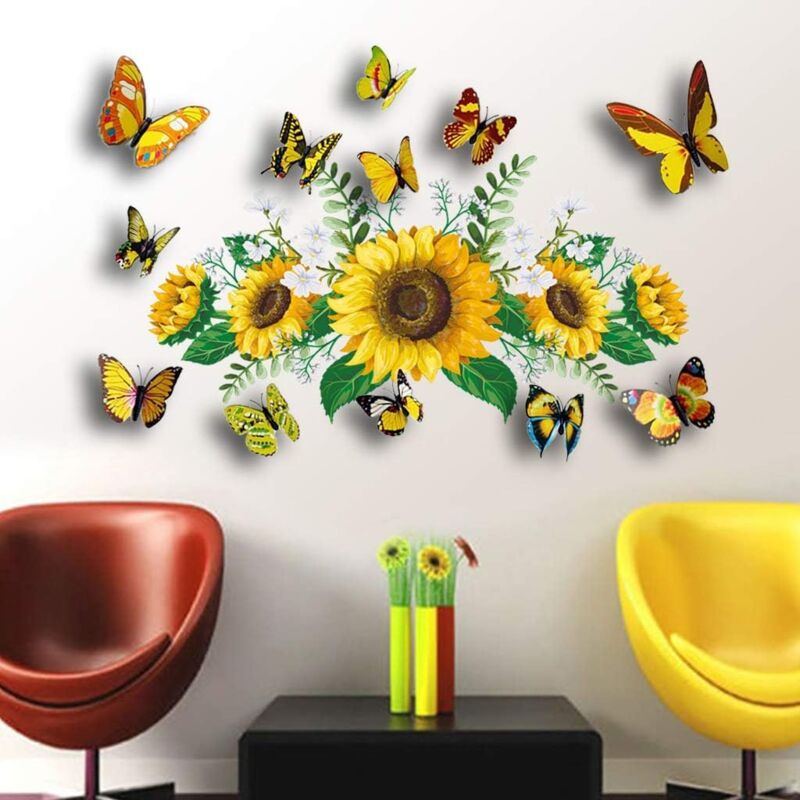 3D Wall Sticker Decals, Bangcool Removable Flowering Plant Wall Stickers  Art Wall Decor for Living Room Bedroom Bathroom Restaurant Girls Kids