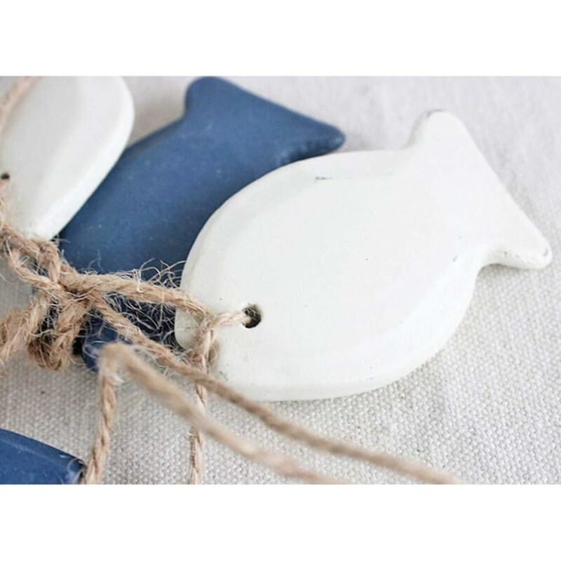 Hanging Vintage Nautical Wooden Fish Decorated Mediterranean Wall Ornament  Art Decor Craft Summer Beach Gift