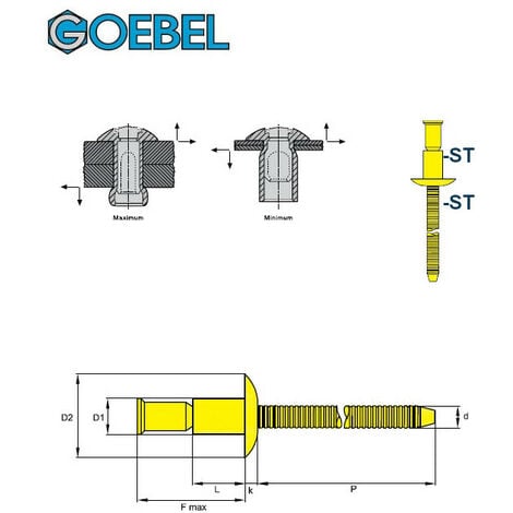 GOEBEL - 250 x Hochfeste Blindnieten Stahl (Ø x L) 6,4 x 14,5 mm mit