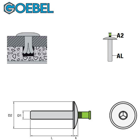 GOEBEL - 500 x Mehrbereichsblindnieten Aluminium / Stahl (Ø x L) 4,8 x 12,0  mm - Senkkopf