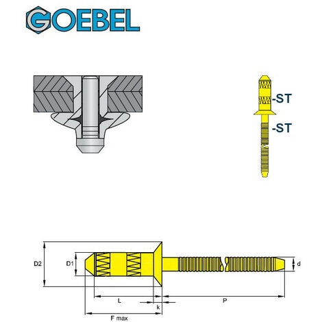 GOEBEL - 250 x Hochfeste Blindnieten Stahl (Ø x L) 6,0 x 16,0 mm mit