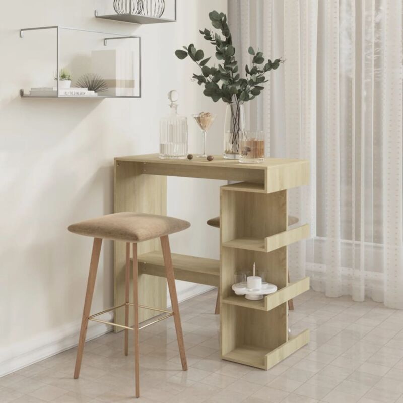 Table De Bar Chêne Sonoma 90x40x103,5 Cm Avec 3 Étagères - Meuble Polyvalent Pour Cuisine Et Salon