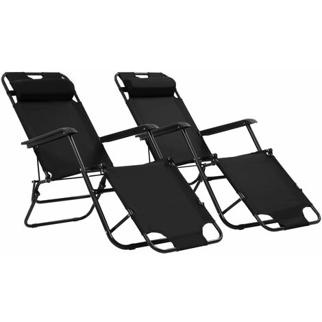 Lot de 2 Lot de 2 Bains de soleil pliables Moderne - Chaises à bascule Transats relax - avec repose-pied Acier Noir Chic-206395 (1/5)