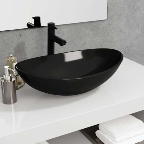 Vasque à poser - Lavabo Lave-mains - Évier Verre trempé 54,5x35x15,5 cm Noir Chic-758314 (1/5)