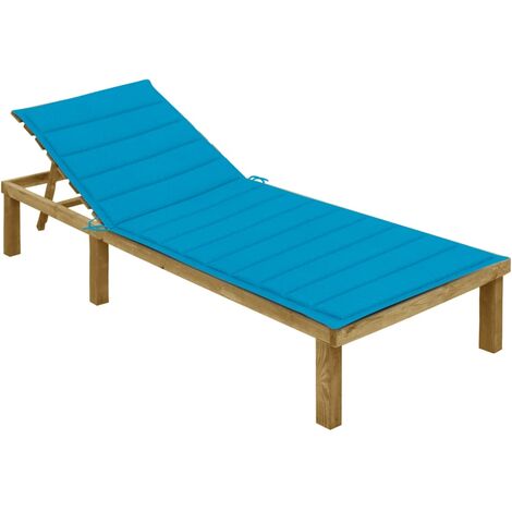 Bain de soleil Chaise de jardin Transat de jardin - avec coussin bleu Bois de pin imprégné BV934159 - BonneVie (1/5)