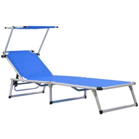 Bain de soleil pliable Moderne - Transat - Fauteuil de jardin relax - avec toit Aluminium et textilène Bleu Chic-389492 (1/5)