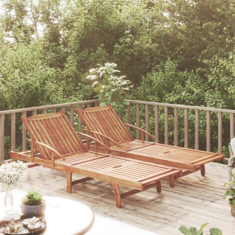 Lot de 2 Bains de soleil Moderne - Transats - Fauteuils de jardin relax Bois d'acacia solide Chic-758993 (1/5)