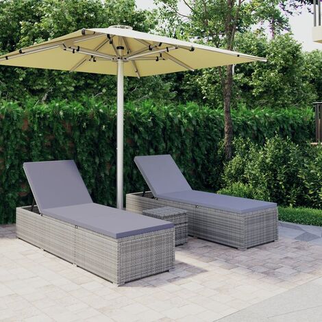 Bain de soleil table à thé 3 pcs Moderne - Transat - Fauteuil de jardin relax - Résine tressée Gris Chic-860115 (1/5)