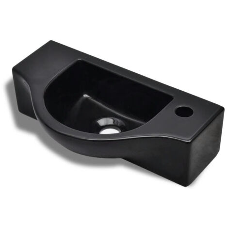 Vasque à poser à trou - Lavabo Lave-mains - Évier pour robinet céramique Noir Chic-863383 (1/5)