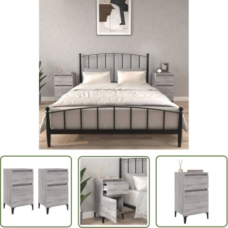 The Living Store Tables de chevet 2 pcs sonoma gris 40x35x70 cm - Table De Chevet - Meuble De Chambre - Commode - Nuit - Rangement (1/5)