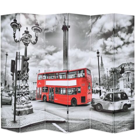 Cloison de séparation - Paravent Séparation de pièces - Brise Vue 228 x 170 cm Bus londonien Noir et blanc Chic-161907 (1/4)