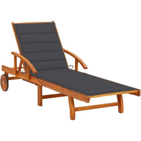 Bain de soleil avec coussin Moderne - Transat - Fauteuil de jardin relax - Bois d'acacia solide Chic-774128