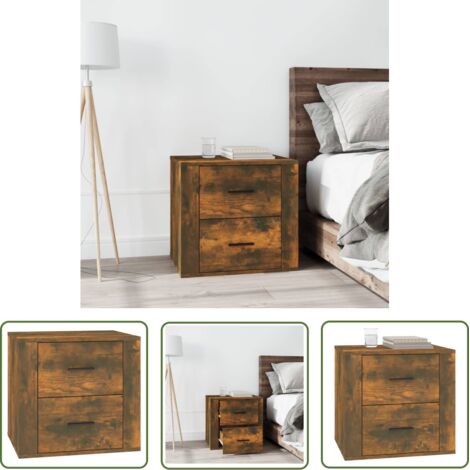 The Living Store Table de chevet Chêne fumé 50x39x47 cm - Table De Chevet - Meuble De Chambre - Commode - Rangement - Bois D'ingénierie (1/5)
