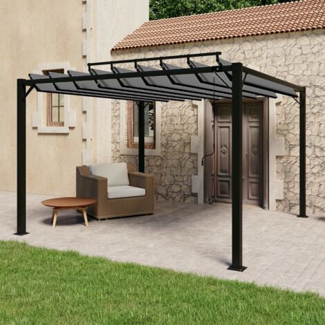 Tonnelle Barnum Style Moderne - Pavillon de Jardin - Tente de réception - avec toit à persienne 3x3 m Anthracite Tissu aluminium Chic-870777 (1/5)