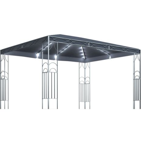 Tonnelle Barnum de Jardin, Pavillon, Pergola, Tente de jardin, avec guirlande lumineuse à LED 400x300 cm Anthracite OIB7703E (1/5)