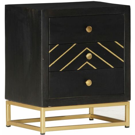 FIMEI Table de chevet Noir et doré 40x30x50cm Bois de manguier massif (1/5)