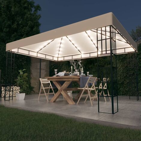 Tonnelle Barnum de Jardin, Pavillon, Pergola, Tente de jardin, avec guirlande lumineuse à LED 3x4 m Crème OIB6049E (1/5)