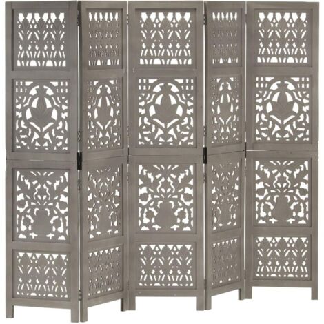 Cloison de séparation 5 panneaux - Paravent Séparation de pièces - Brise Vue Gris 200x165 cm Bois manguier Chic-447006 (1/5)