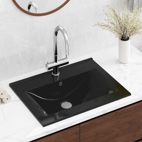 Vasque à poser - Lavabo Lave-mains - Évier à poser en céramique noir perçage pour la robinetterie 60x46cm Chic-961606