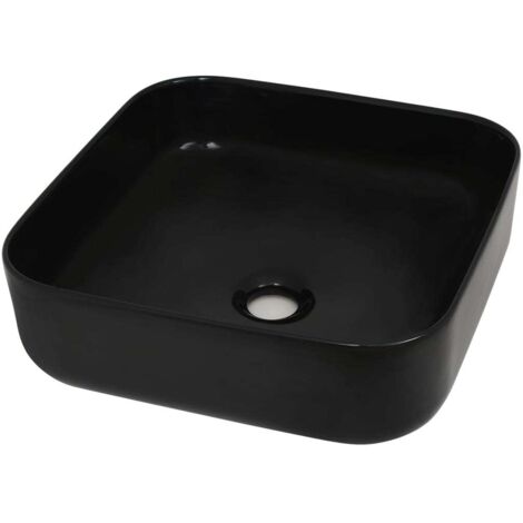 Lavabo vasque à poser Luxueux, carré Bac à laver, Céramique Noir 38 x 38 x 13,5 cm OIB9866E (1/5)