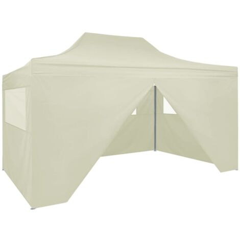 Tente de réception pliable Style Moderne - Tonnelle Barnum - Pavillon de Jardin - avec 4 parois 3x4 m Acier Crème Chic-643259