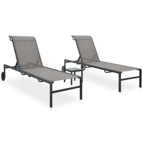 Lot de 2 Bains de soleil Moderne - Transats - Fauteuils de jardin relax avec table Textilène et acier Chic-167475 (1/5)