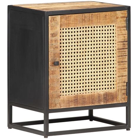 Table de Chevet, Table de nuit, pour Chambre Salon Couloir, 40x30x50 cm Bois de manguier et canne naturelle OIB7998E (1/5)