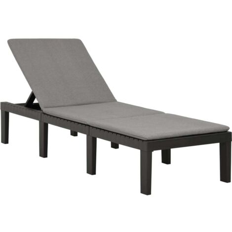 Bain de soleil Chaise de jardin Transat de jardin - avec coussin Plastique Anthracite BV416491 - BonneVie (1/5)