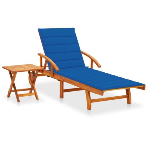 Bain de soleil avec table et coussin Moderne - Transat - Fauteuil de jardin relax - Bois d'acacia Chic-621574 (1/5)