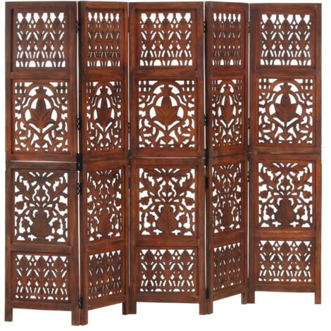 Cloison de séparation 5 panneaux - Paravent Séparation de pièces - Brise Vue Marron 200x165cm Bois manguier Chic-433753 (1/5)