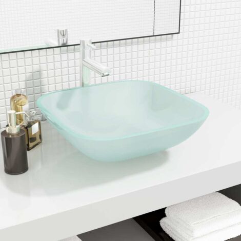 Vasque à poser - Lavabo Lave-mains - Évier Verre 42x42x14 cm Dépoli Chic-777510 (1/5)