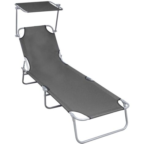 Bain de soleil pliable Moderne - Transat - Fauteuil de jardin relax - avec auvent Gris Aluminium Chic-784083 (1/5)