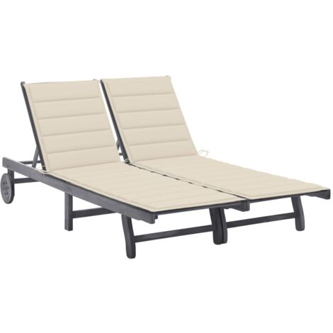 Bain de soleil 2 places Moderne - Transat - Fauteuil de jardin relax - avec coussin Gris Acacia Chic-856502 (1/5)