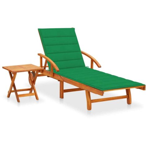 Bain de soleil avec table et coussin Moderne - Transat - Fauteuil de jardin relax - Bois d'acacia Chic-747972 (1/5)