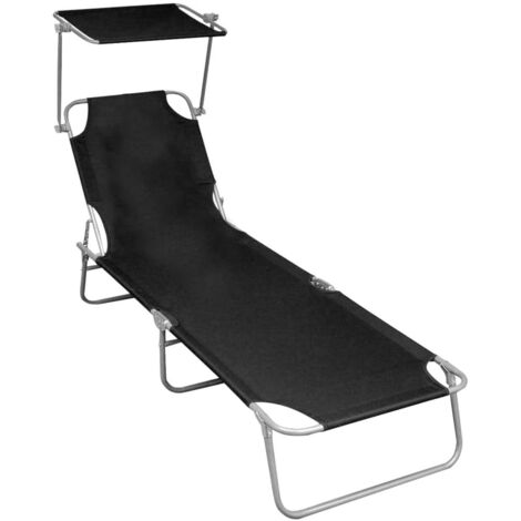 Bain de soleil pliable Moderne - Transat - Fauteuil de jardin relax - avec auvent Noir Aluminium Chic-535145 (1/5)