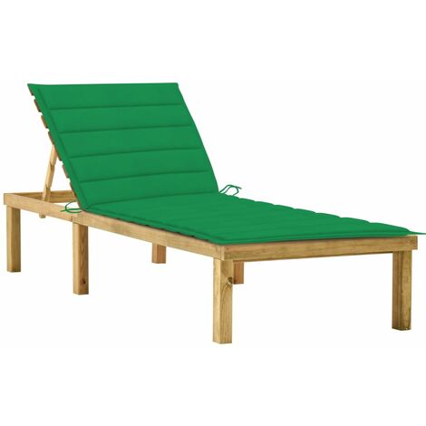 Bain de soleil Chaise de jardin Transat de jardin - avec coussin vert Bois de pin imprégné BV490039 - BonneVie (1/5)
