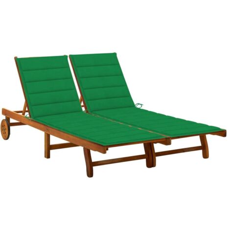 Chaise longue 2 places - Bain de soleil Transat Relax de jardin avec coussins Acacia solide GF41441 (1/5)