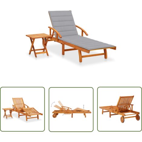 Bain de soleil avec table et coussin - Chaise de jardin Transat de jardin Bois d'acacia BV959933 - BonneVie (1/5)