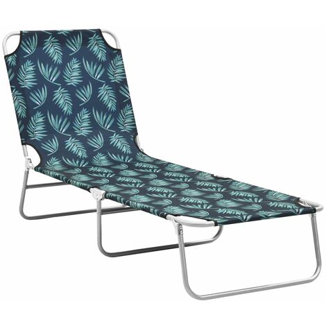 INLIFE Chaise longue pliable Acier et tissu Motif de feuilles (1/5)