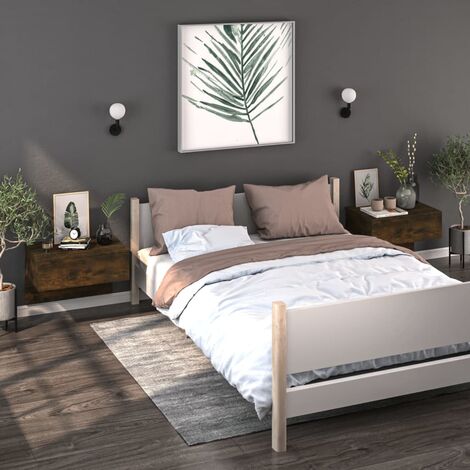 SKM Tables de chevet murales 2 pcs Chêne fumé Bois d'ingénierie (1/5)