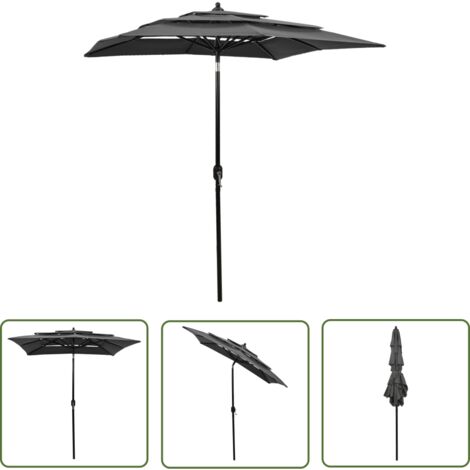The Living Store Parasol de jardin à 3 niveaux avec mât en aluminium anthracite - Parasol De Jardin - Parasol Rectangulaire - Parasol Extérieur - Parasol Anthracite - Parasol Résistant Aux UV (1/5)
