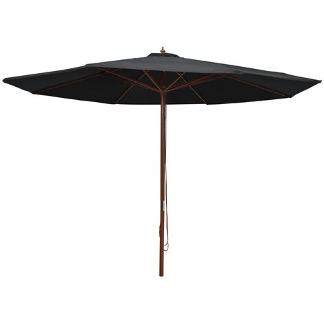 Parasol d'extérieur, Parasol pour Balcon Jardin Plage Terrasse, avec mât en bois 350 cm Noir OIB2529E (1/5)