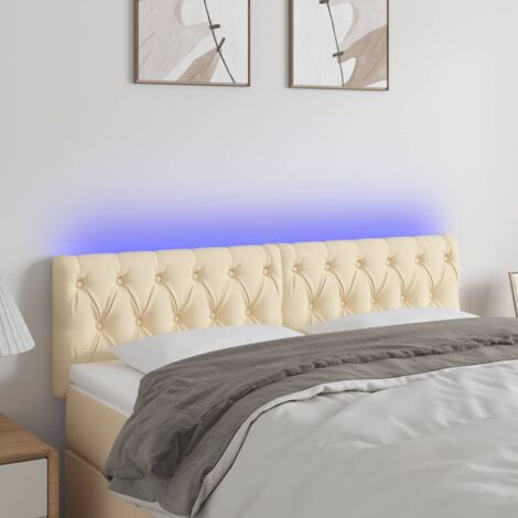 Tête de lit à LED - Design industriel - Pour Lit adulte - Crème 144x7x78/88 cm Tissu Chic-344266 (1/5)