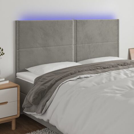 Tête de lit à LED - Design industriel - Pour Lit adulte - Gris clair 200x5x118/128 cm Velours Chic-653158 (1/5)