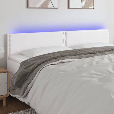 Tête de lit à LED - Design industriel - Pour Lit adulte - Blanc 200x5x78/88 cm Similicuir Chic-636987 (1/5)