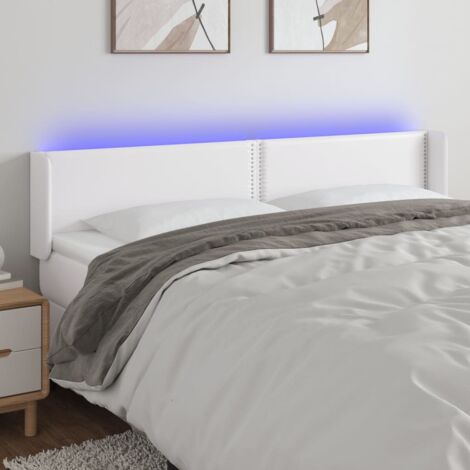 Tête de lit à LED - Design industriel - Pour Lit adulte - Blanc 203x16x78/88 cm Similicuir Chic-260268 (1/5)