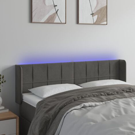 Tête de lit à LED - Design industriel - Pour Lit adulte - Gris foncé 147x16x78/88 cm Velours Chic-723569 (1/5)